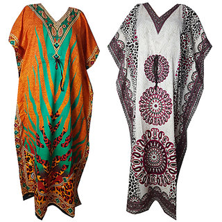 Ukal Combo Pack of 2 Women's Kaftan Dress Cover Up Nightwear Nighty Gown V-Neck Dress