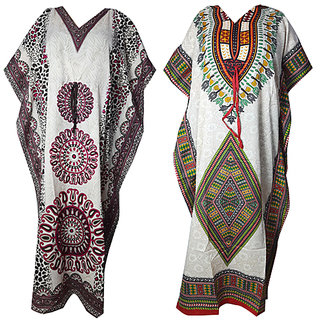 Ukal Combo Pack of 2 Women's Kaftan Dress Cover Up Nightwear Nighty Gown V-Neck Dress