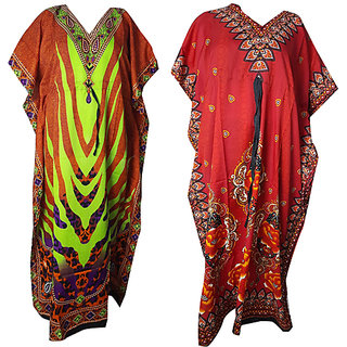 Ukal Combo Pack of 2 Women's Kaftan Dress Cover Up Nightwear Nighty Gown V-Neck Dress