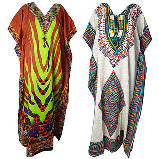 Ukal Combo Pack of 2 Women's Kaftan Dress Cover Up Nightwear Nighty Gown V-Neck Dress