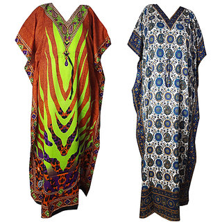 Ukal Combo Pack of 2 Women's Kaftan Dress Cover Up Nightwear Nighty Gown V-Neck Dress