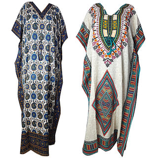 Ukal Combo Pack of 2 Women's Kaftan Dress Cover Up Nightwear Nighty Gown V-Neck Dress