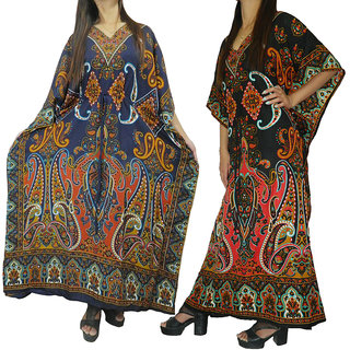 Ukal Combo Pack of 2 Women's Kaftan Dress Cover Up Nightwear Nighty Gown V-Neck Dress