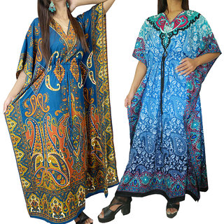 Ukal Combo Pack of 2 Women's Kaftan Dress Cover Up Nightwear Nighty Gown V-Neck Dress
