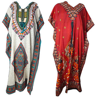 Ukal Combo Pack of 2 Women's Kaftan Dress Cover Up Nightwear Nighty Gown V-Neck Dress