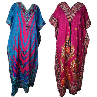 Ukal Combo Pack of 2 Women's Kaftan Dress Cover Up Nightwear Nighty Gown V-Neck Dress