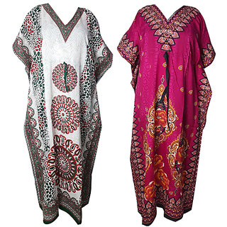 Ukal Combo Pack of 2 Women's Kaftan Dress Cover Up Nightwear Nighty Gown V-Neck Dress