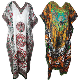 Ukal Combo Pack of 2 Women's Kaftan Dress Cover Up Nightwear Nighty Gown V-Neck Dress