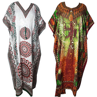 Ukal Combo Pack of 2 Women's Kaftan Dress Cover Up Nightwear Nighty Gown V-Neck Dress
