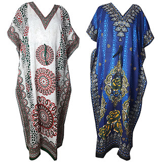 Ukal Combo Pack of 2 Women's Kaftan Dress Cover Up Nightwear Nighty Gown V-Neck Dress