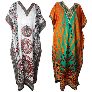Ukal Combo Pack of 2 Women's Kaftan Dress Cover Up Nightwear Nighty Gown V-Neck Dress