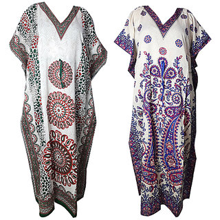Ukal Combo Pack of 2 Women's Kaftan Dress Cover Up Nightwear Nighty Gown V-Neck Dress