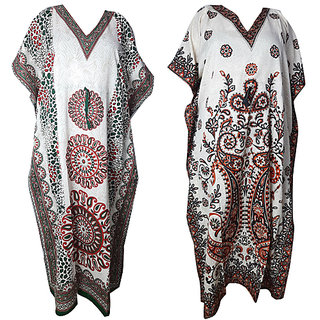 Ukal Combo Pack of 2 Women's Kaftan Dress Cover Up Nightwear Nighty Gown V-Neck Dress