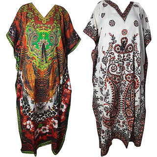 Ukal Combo Pack of 2 Women's Kaftan Dress Cover Up Nightwear Nighty Gown V-Neck Dress