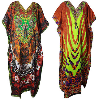 Ukal Combo Pack of 2 Women's Kaftan Dress Cover Up Nightwear Nighty Gown V-Neck Dress