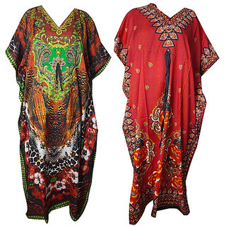 Ukal Combo Pack of 2 Women's Kaftan Dress Cover Up Nightwear Nighty Gown V-Neck Dress