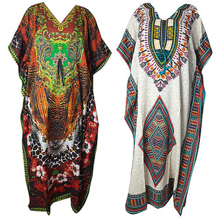 Ukal Combo Pack of 2 Women's Kaftan Dress Cover Up Nightwear Nighty Gown V-Neck Dress