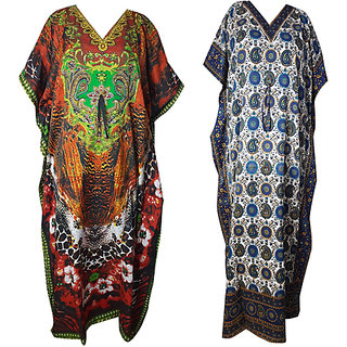 Ukal Combo Pack of 2 Women's Kaftan Dress Cover Up Nightwear Nighty Gown V-Neck Dress