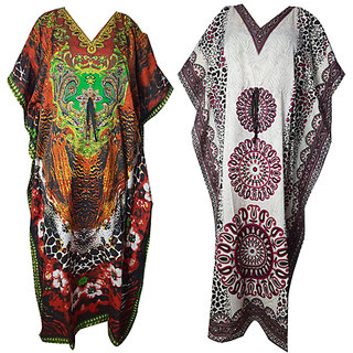 Ukal Combo Pack of 2 Women's Kaftan Dress Cover Up Nightwear Nighty Gown V-Neck Dress