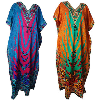 Ukal Combo Pack of 2 Women's Kaftan Dress Cover Up Nightwear Nighty Gown V-Neck Dress