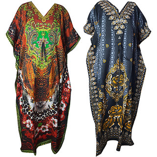 Ukal Combo Pack of 2 Women's Kaftan Dress Cover Up Nightwear Nighty Gown V-Neck Dress