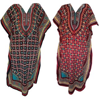 Ukal Combo Pack of 2 Women's Kaftan Dress Cover Up Nightwear Nighty Gown V-Neck Dress