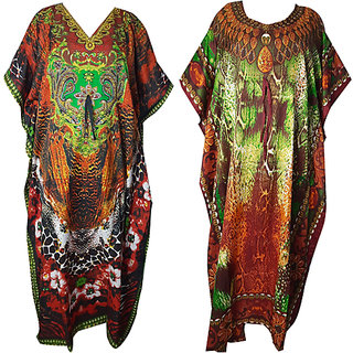 Ukal Combo Pack of 2 Women's Kaftan Dress Cover Up Nightwear Nighty Gown V-Neck Dress