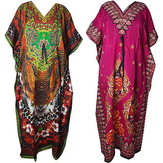 Ukal Combo Pack of 2 Women's Kaftan Dress Cover Up Nightwear Nighty Gown V-Neck Dress