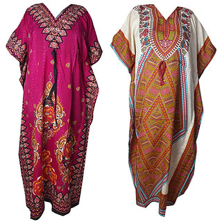 Ukal Combo Pack of 2 Women's Kaftan Dress Cover Up Nightwear Nighty Gown V-Neck Dress