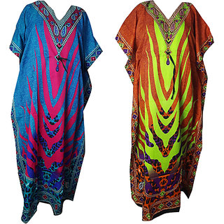 Ukal Combo Pack of 2 Women's Kaftan Dress Cover Up Nightwear Nighty Gown V-Neck Dress