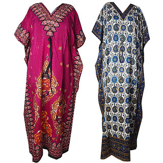 Ukal Combo Pack of 2 Women's Kaftan Dress Cover Up Nightwear Nighty Gown V-Neck Dress