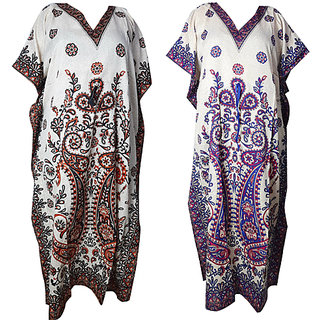 Ukal Combo Pack of 2 Women's Kaftan Dress Cover Up Nightwear Nighty Gown V-Neck Dress