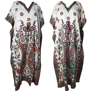 Ukal Combo Pack of 2 Women's Kaftan Dress Cover Up Nightwear Nighty Gown V-Neck Dress