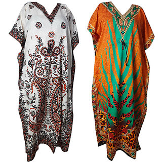 Ukal Combo Pack of 2 Women's Kaftan Dress Cover Up Nightwear Nighty Gown V-Neck Dress