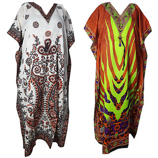 Ukal Combo Pack of 2 Women's Kaftan Dress Cover Up Nightwear Nighty Gown V-Neck Dress