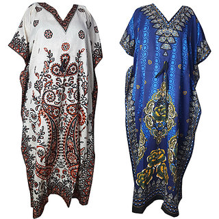 Ukal Combo Pack of 2 Women's Kaftan Dress Cover Up Nightwear Nighty Gown V-Neck Dress