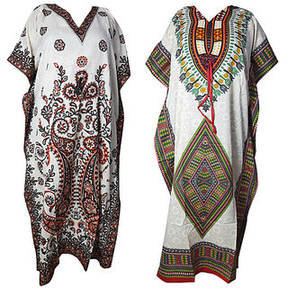 Ukal Combo Pack of 2 Women's Kaftan Dress Cover Up Nightwear Nighty Gown V-Neck Dress