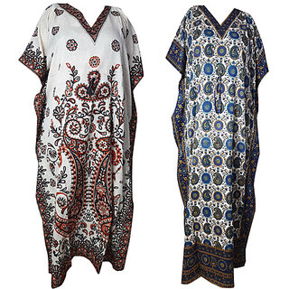 Ukal Combo Pack of 2 Women's Kaftan Dress Cover Up Nightwear Nighty Gown V-Neck Dress