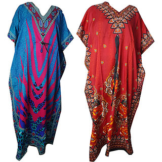 Ukal Combo Pack of 2 Women's Kaftan Dress Cover Up Nightwear Nighty Gown V-Neck Dress