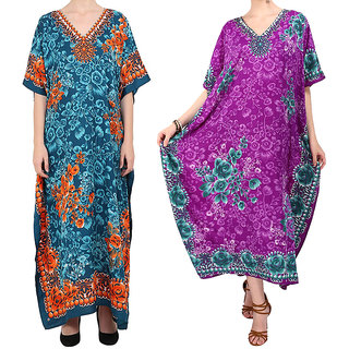 Ukal Combo Pack of 2 Women's Kaftan Dress Cover Up Nightwear Nighty Gown V-Neck Dress