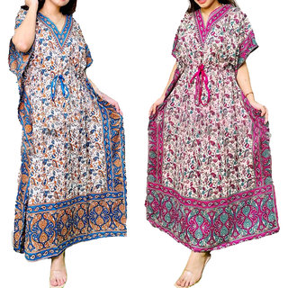 Ukal Combo Pack of 2 Women's Kaftan Dress Cover Up Nightwear Nighty Gown V-Neck Dress