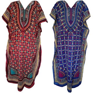 Ukal Combo Pack of 2 Women's Kaftan Dress Cover Up Nightwear Nighty Gown V-Neck Dress
