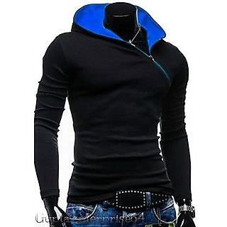 Sophisticated Men Redbrick Black Plain Blue hooddie Full Sleeve Casual T-Shirt For Men 2025 at S