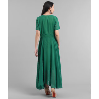 Vivent  Women Sea Green Plain Georgette Dress