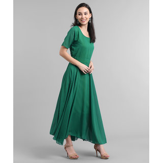 Vivent  Women Sea Green Plain Georgette Dress