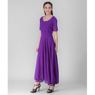 Vivient Women Purple Plain Georgette Dress