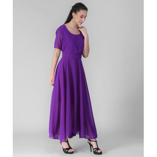 Vivient Women Purple Plain Georgette Dress