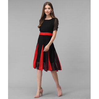 Vivient Women Black Red Kali Georgette Midi Dress