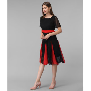 Vivient Women Black Red Kali Georgette Midi Dress