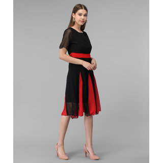 Vivient Women Black Red Kali Georgette Midi Dress